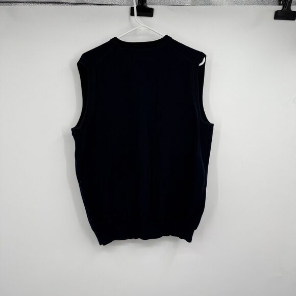 Mens Chaps L Navy Blue 100% Cotton Sweater Vest Preppy Grunge Golf Holiday Dad - Picture 3 of 9